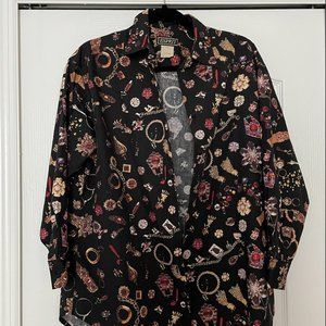 Vintage ESPRIT Jewelry Photo Print Cotton Blouse